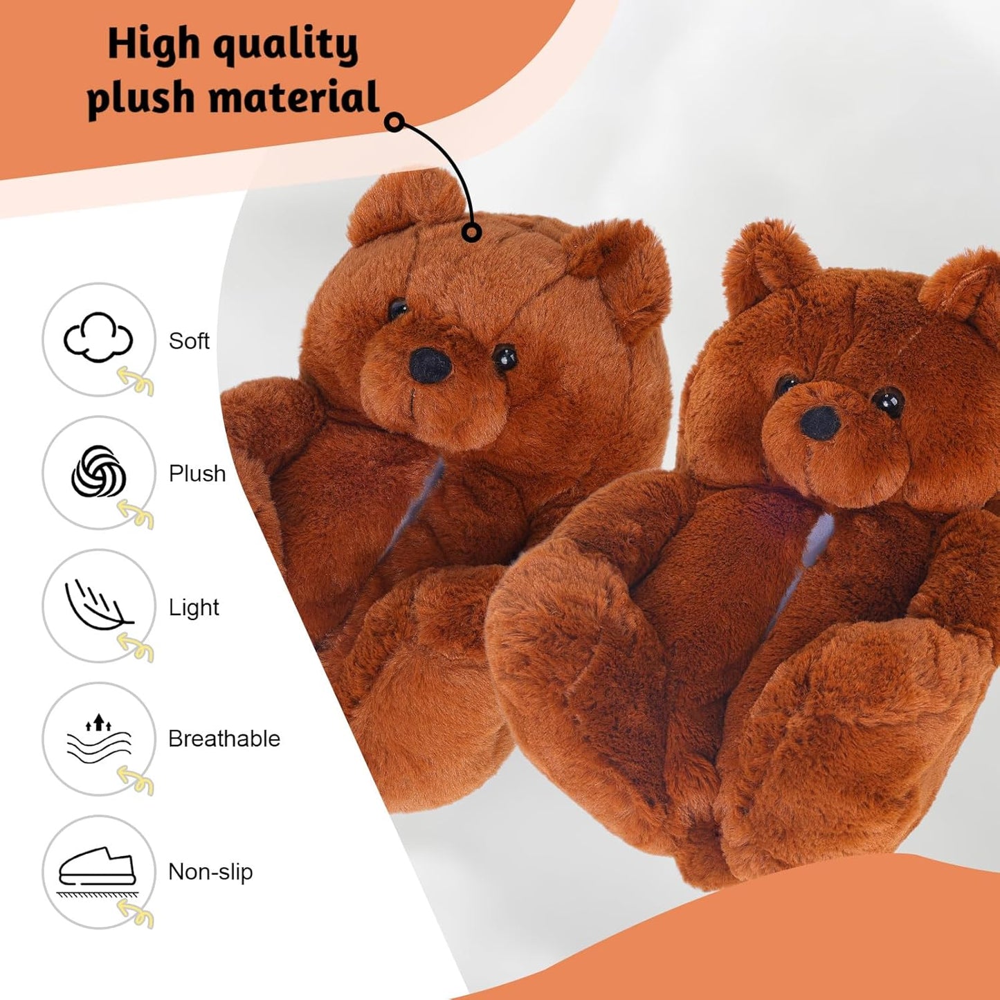 Women'S Plush Teddy Bear Slippers Home Indoor Soft Anti-Slip Cute Winter Warm Floor Shoes Slippers Cartoon