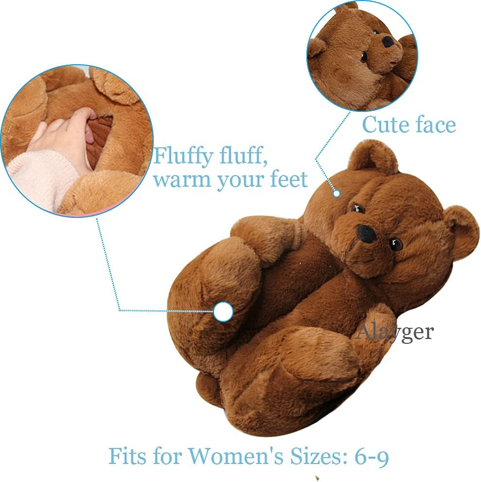 Women'S Plush Teddy Bear Slippers Home Indoor Soft Anti-Slip Cute Winter Warm Floor Shoes Slippers Cartoon
