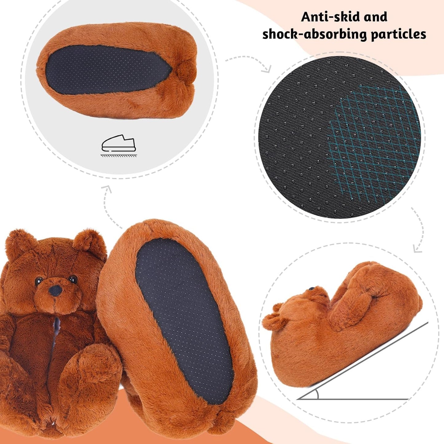 Women'S Plush Teddy Bear Slippers Home Indoor Soft Anti-Slip Cute Winter Warm Floor Shoes Slippers Cartoon