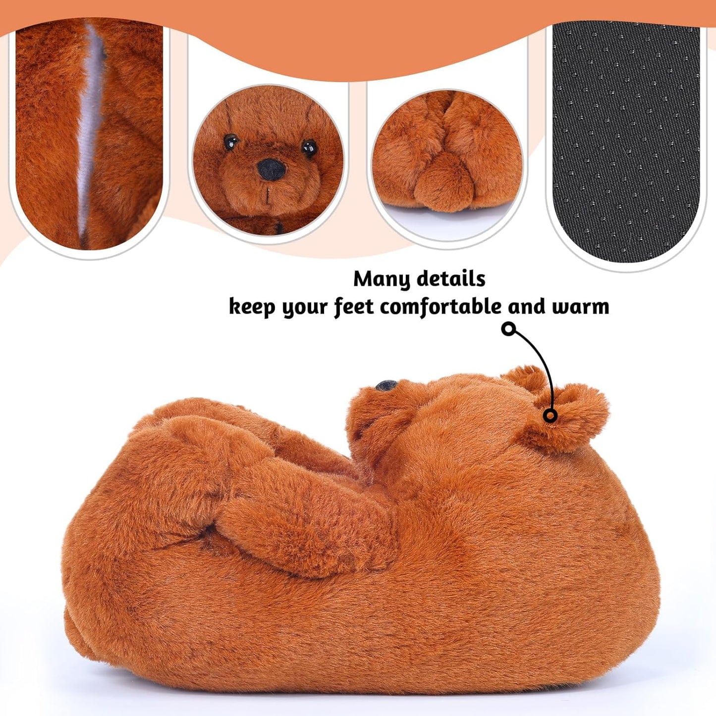 Women'S Plush Teddy Bear Slippers Home Indoor Soft Anti-Slip Cute Winter Warm Floor Shoes Slippers Cartoon
