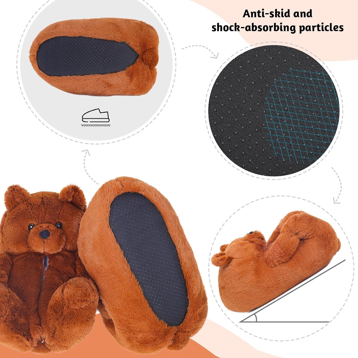 Women'S Plush Teddy Bear Slippers Home Indoor Soft Anti-Slip Cute Winter Warm Floor Shoes Slippers Cartoon