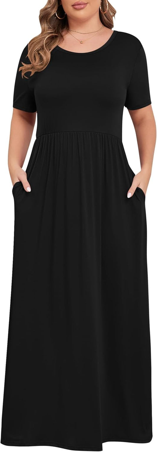Women’S plus Size Maxi Dresses for Curvy Women Summer Casual Short Sleeve 2025 Long Dress 14W-26W