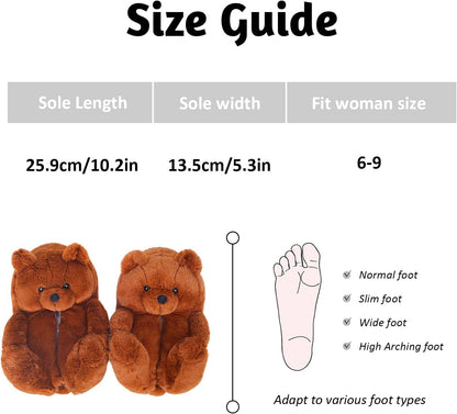 Women'S Plush Teddy Bear Slippers Home Indoor Soft Anti-Slip Cute Winter Warm Floor Shoes Slippers Cartoon